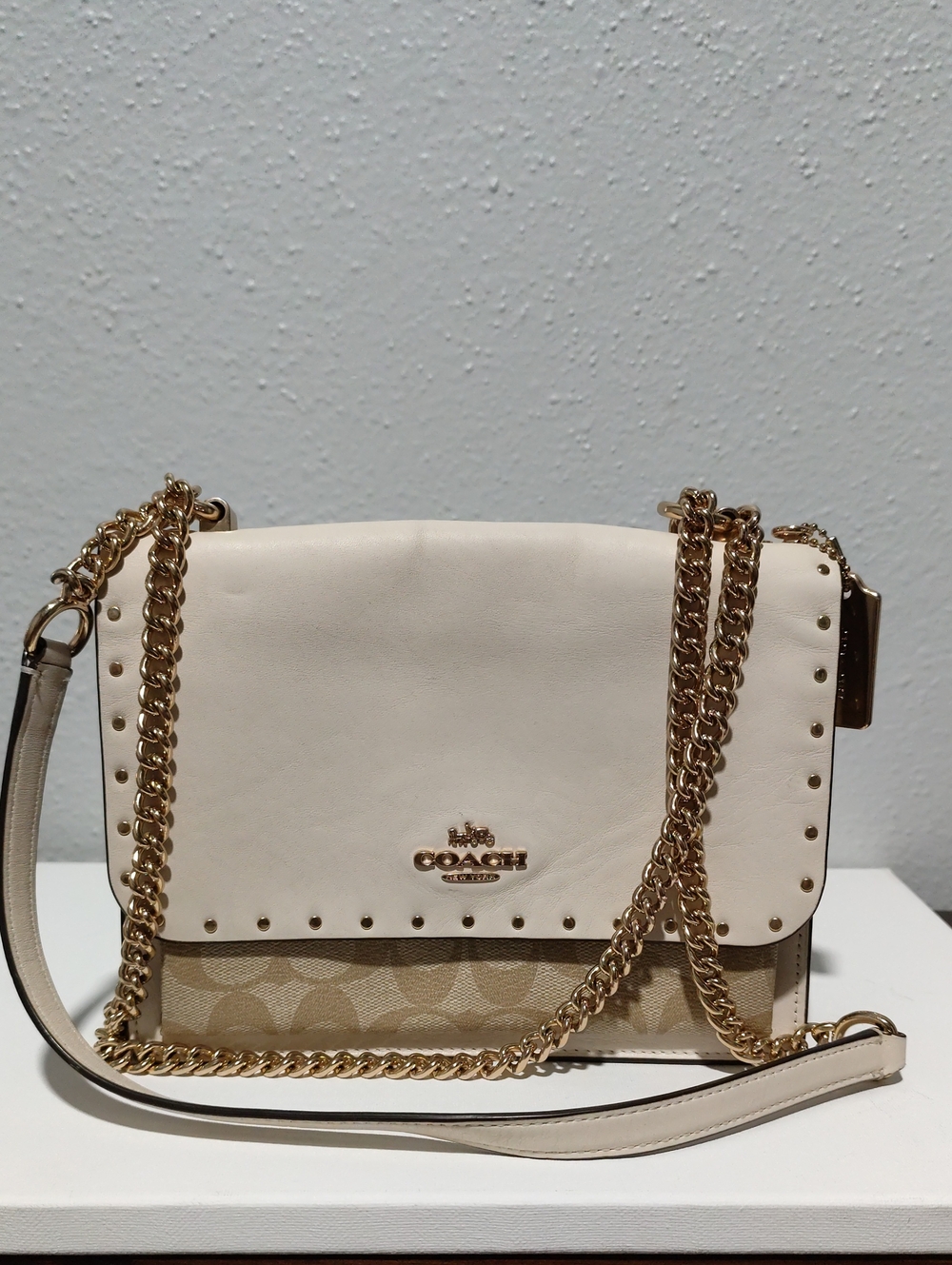 Coach Two-Tone Cream and Signature Canvas Chain Shoulder Bag
